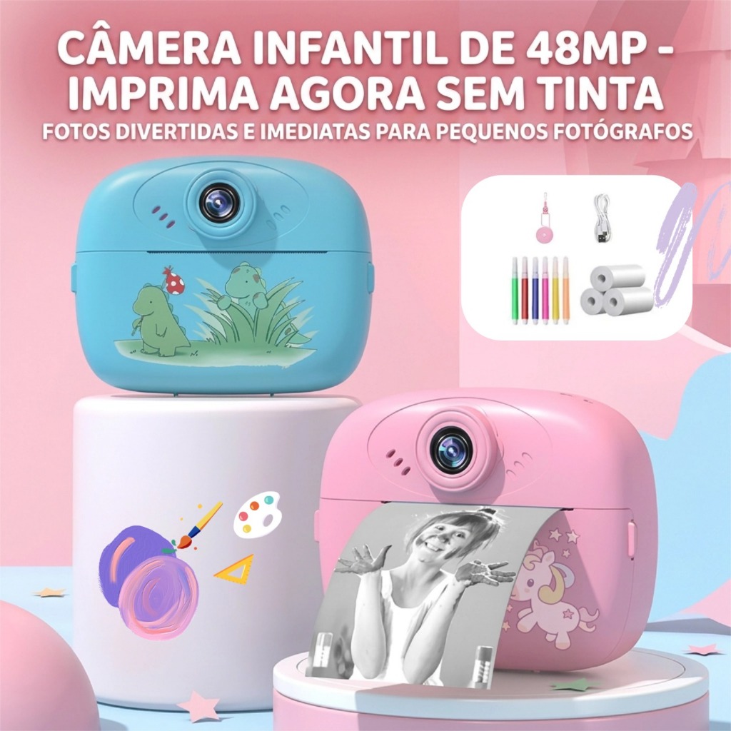 Câmera Fotografica Digitais Infantis - Com Impressão Instantânea EX70 - Jogos produtos Top