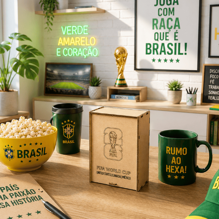 Caixa Organizadora Figurinhas Cards Copa do Mundo 2026 Caixa MDF 15x12x9 cm