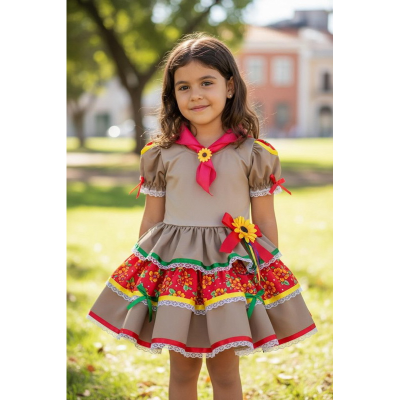 Fantasia Cangaceira Vestido maria bonita e lenço do 4 ao 14 floral festa junina lampião