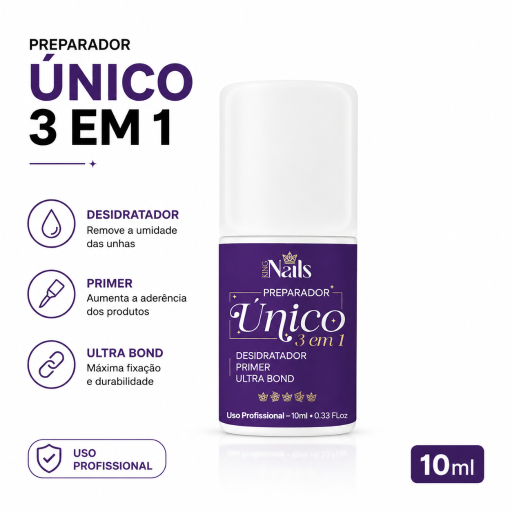 Preparador Único 3 Em 1 King Nails Desidratador Primer Ultra Bond 10ml