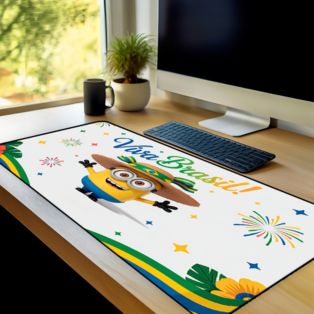 Mouse Pad Grande Gamer Brasil Copa Do Mundo 2026 65x30 Antiderrapante Borda Costurada