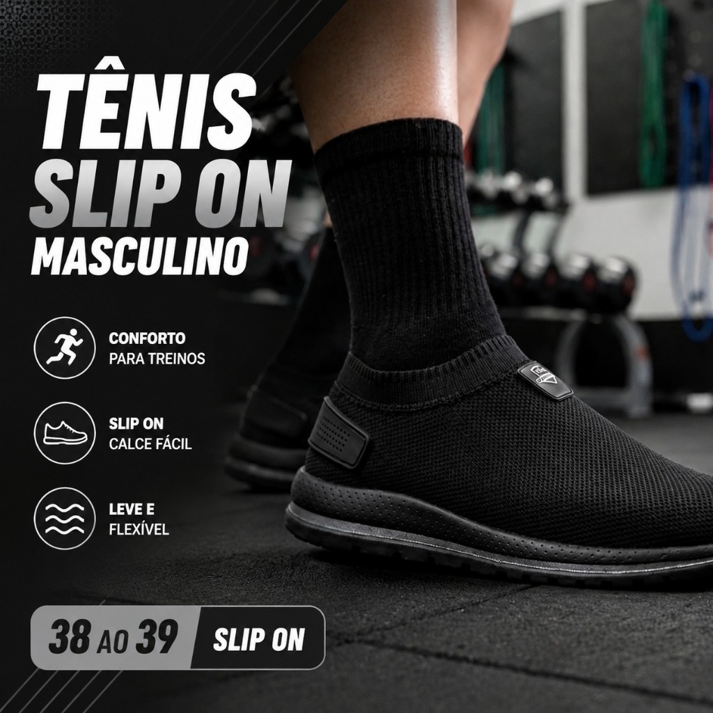 Tênis de Caminhada Masculino Slip-On Confortável Respirável Antiderrapante Leve