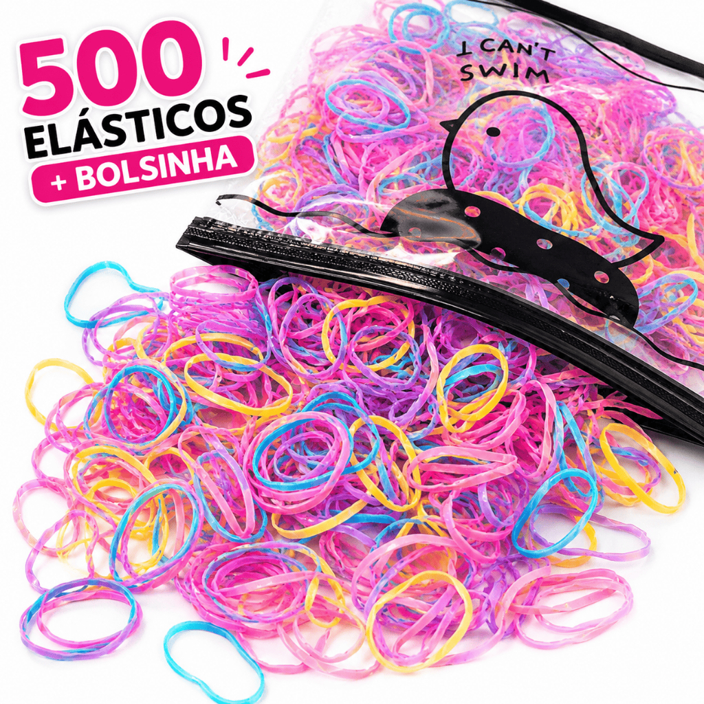 500 ELASTICO DE CABELO PARA PENTEADO INFANTIL SILICONE COLORIDO COM BOLSINHA RABICÓ XUXINHA
