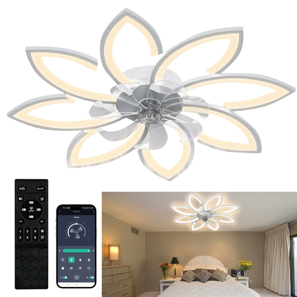 Ventilador de Teto Com Luz Silencioso Controle Remoto Economica Intelar 8 Pás Com Wifi Luz Ajustável