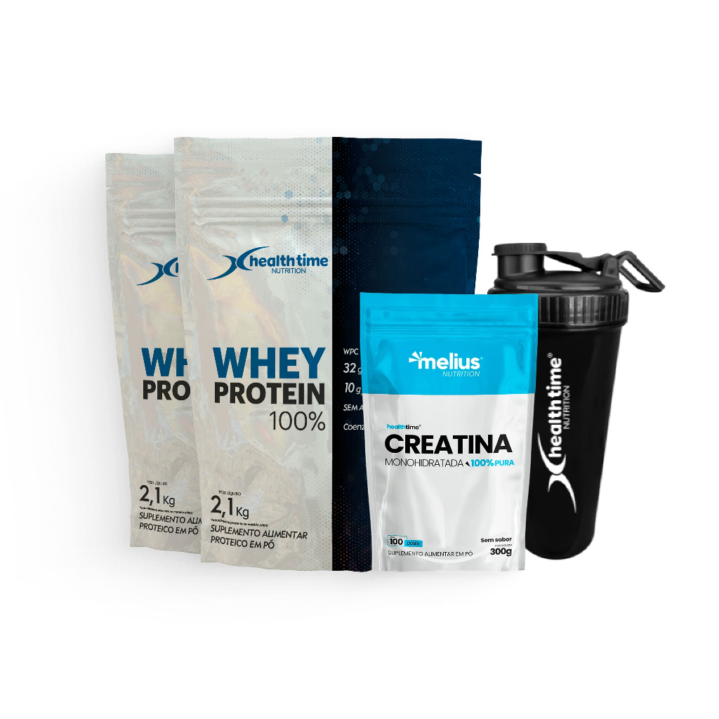 2x Whey Protein 100% 2,1kg  (4,2kg) + Creatina 300gr + Coqueteleira