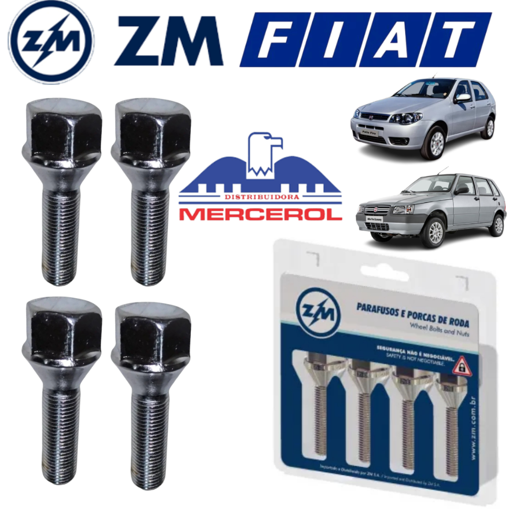 PARAFUSO DE RODA FIAT LONGO CROMADO JOGO COM 4 UNIDADES
