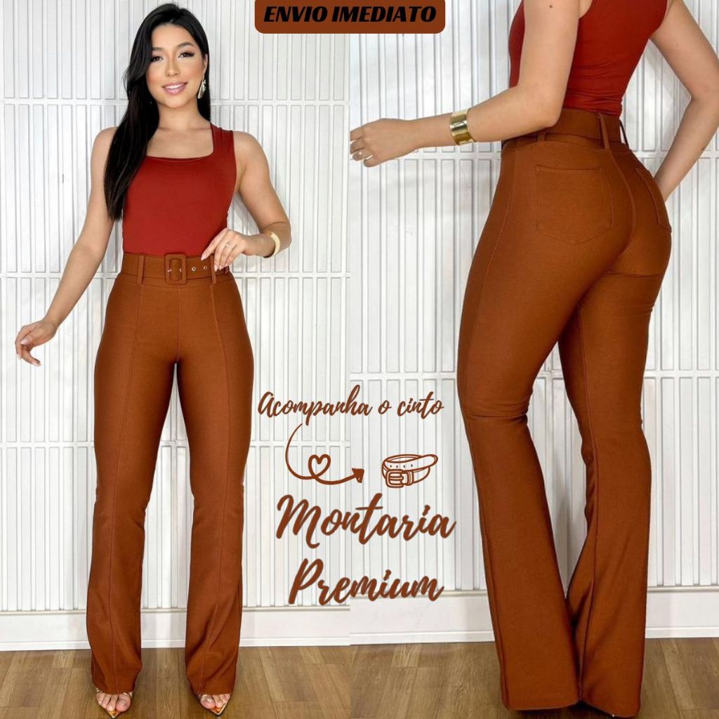Calça de Montaria Com Elastano Acompanha o cinto Legging Flare Legging Cintura Alta