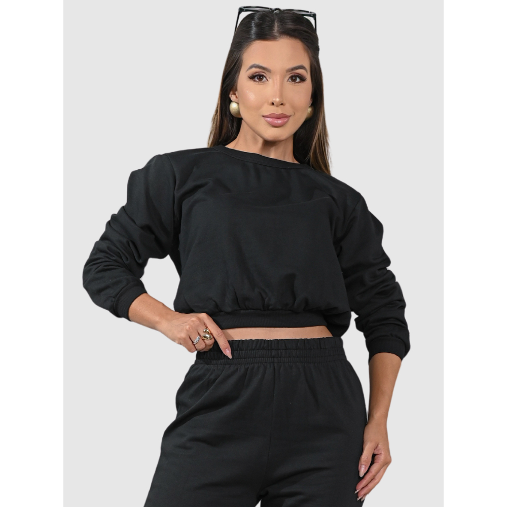 Cropped Moletom Feminino Blusa de Frio Manga Longa Casaco Manga Comprida Flanelada