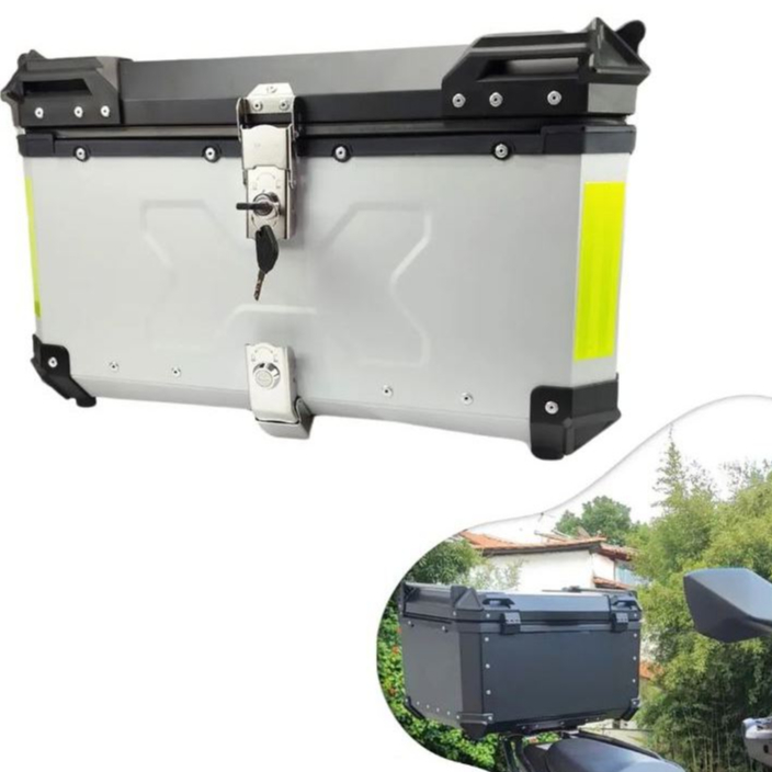 Bau Moto Prata Traseiro 65 Litros Universal ACM Aluminio Antiroubo Universal + Suporte
