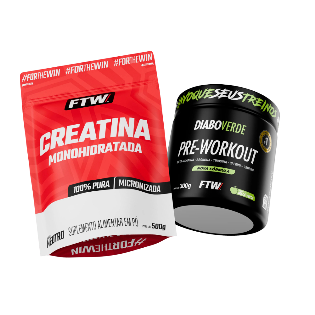 Creatina Monohidratada Pura Refil 500g + Pré Treino Diabo Verde Pre-Workout 300g
