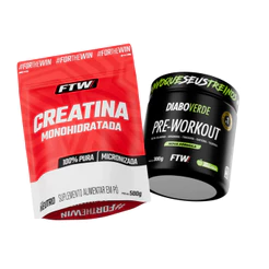 Creatina Monohidratada Pura Refil 500g + Pré Treino Diabo Verde Pre-Workout 300g - FTW