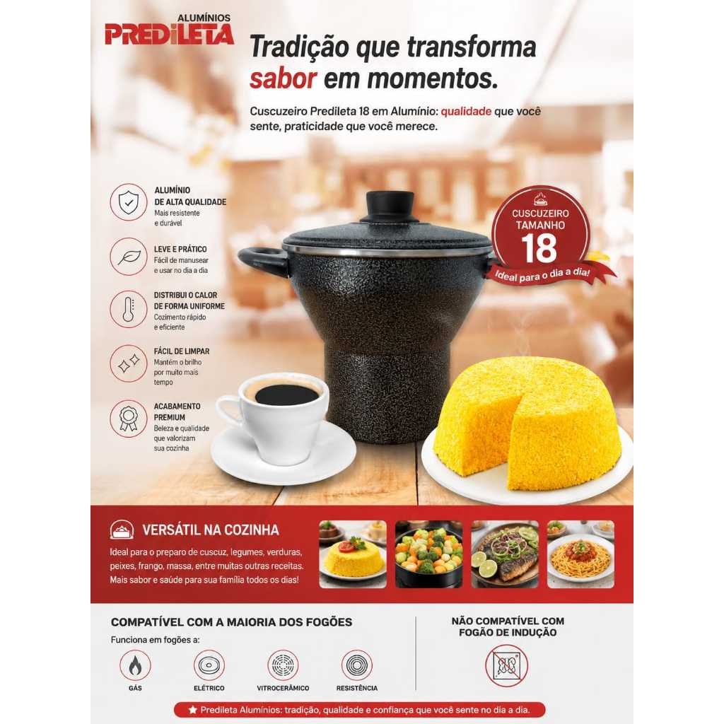 Panela Cuscuzeiro Nordestino Grande Nº18  Preto Craqueado Cozimento a Vapor de Legumes Variados