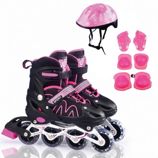 Patins 4 Rodas Infantil Ajustável Roller Inline Kit de Proteção Bolsa Capacete Menina e M…