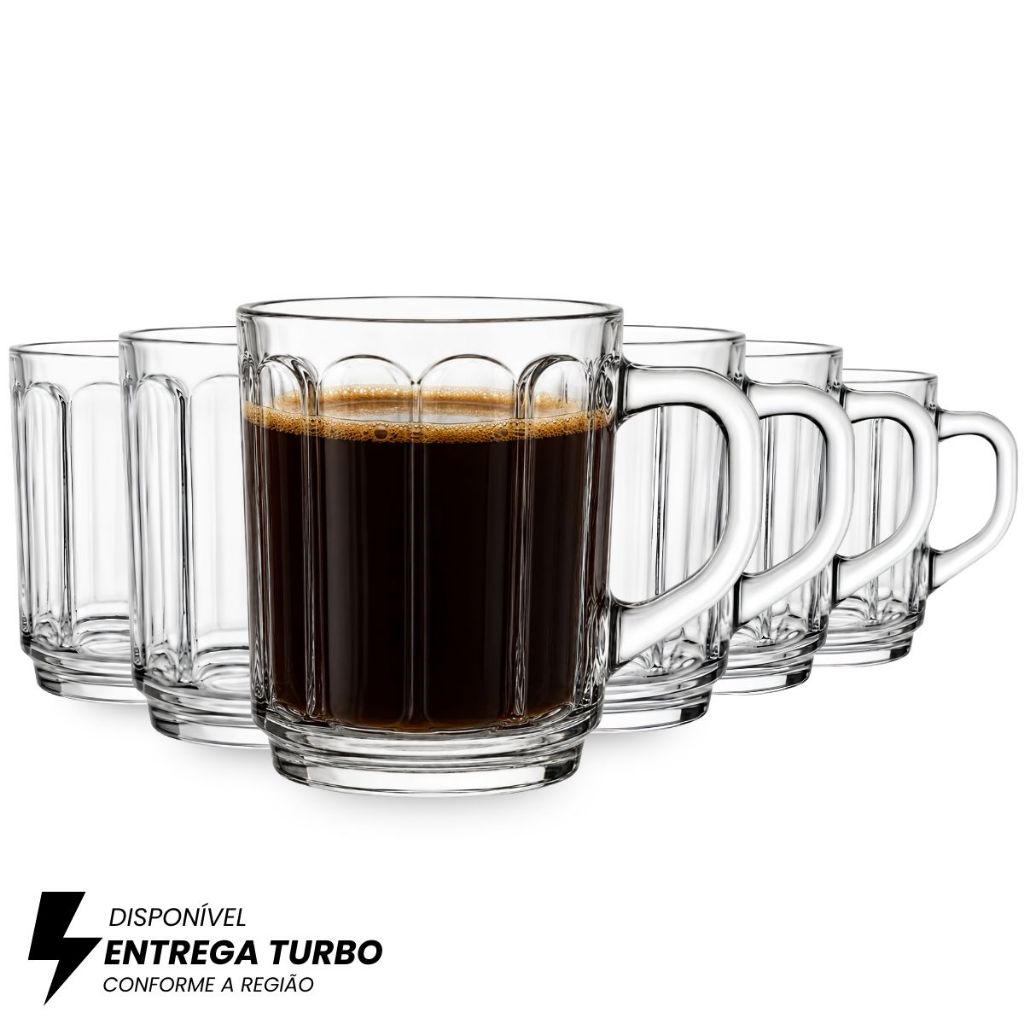 Kit de Canecas de Vidro 245ml Conjunto de Xícaras Elegantes Jogo de 3 a 12 Peças Ideal Chá ou Café
