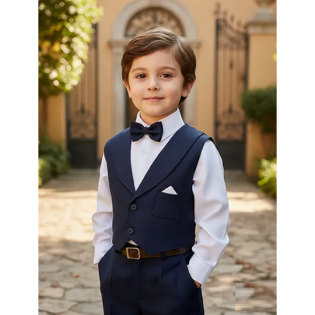 Roupa Conjunto Infantil Social  com Colete, Calça, Camisa, Gravata e Cinto
