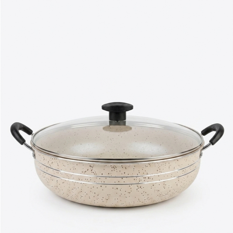 Imagem Panela Wok 30cm Grande 5,9L Antiaderente com Tampa e Alças Cozinha Profissional Resistente