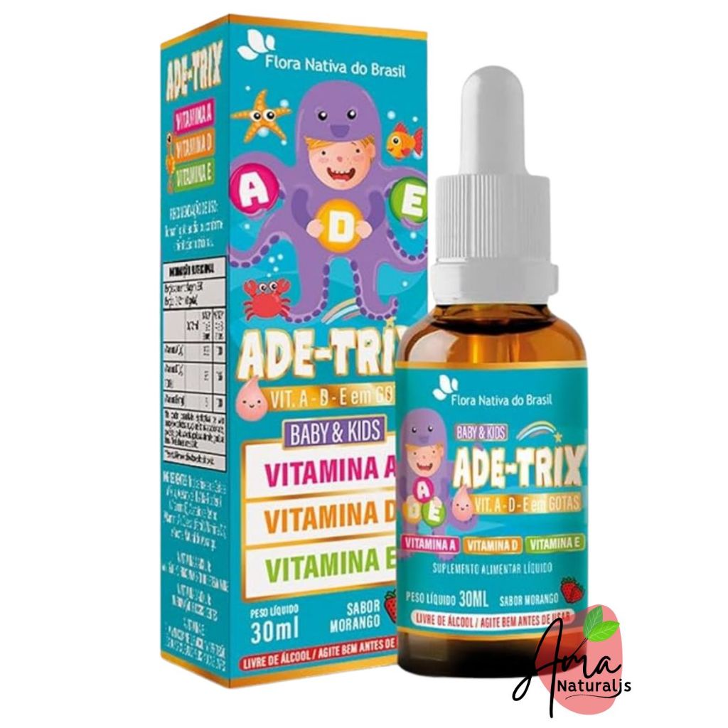 Suplemento vitamina ADE -ADE-TRIX ( Vitaminas A, D e E) 30ml - Sabor Morango - Flora Nativa