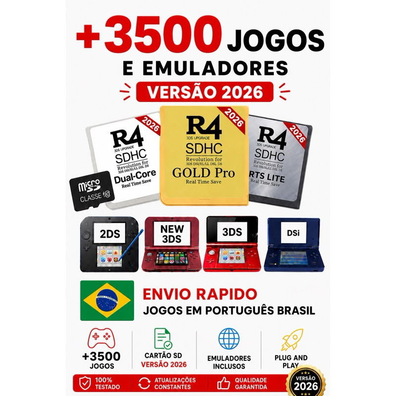 R4 2026+Cartão Sd Atualizado+de 3.500 jogos e emuladores