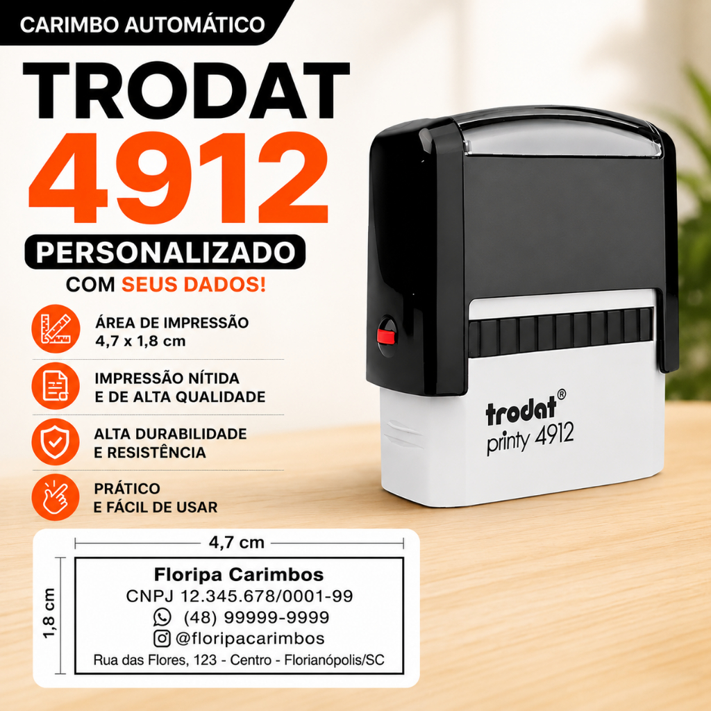 CarimboTrodat 4912  Personalizado  Automático 4,7x1,8cm CNPJ Nome Empresa Profissional