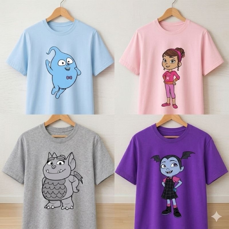 Camiseta Vampirina ou Personagens Infantil Adulto Plus Size Algodão Unissex Estampa Divertida Família