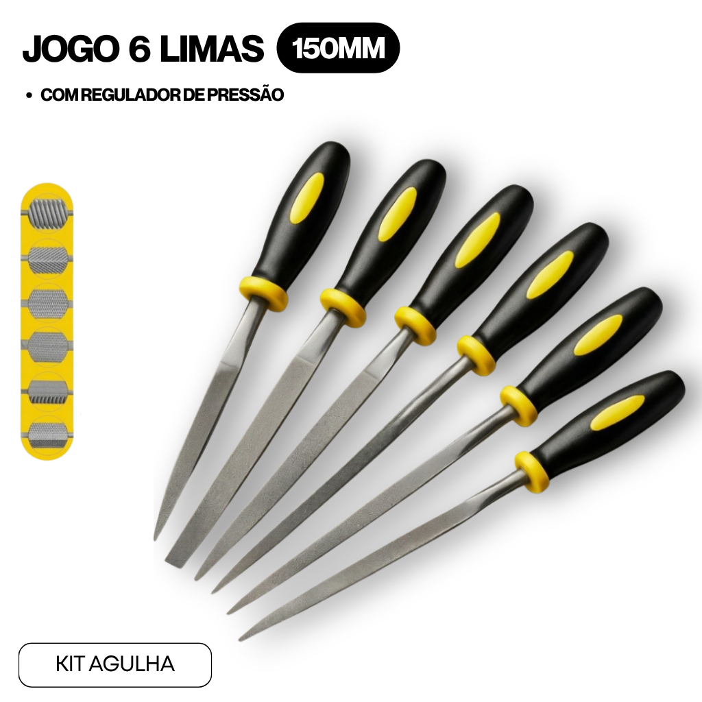 Kit 6 Lima Agulha 150mm Profissional Ourives Artesanato Precisão Acabamento Fino