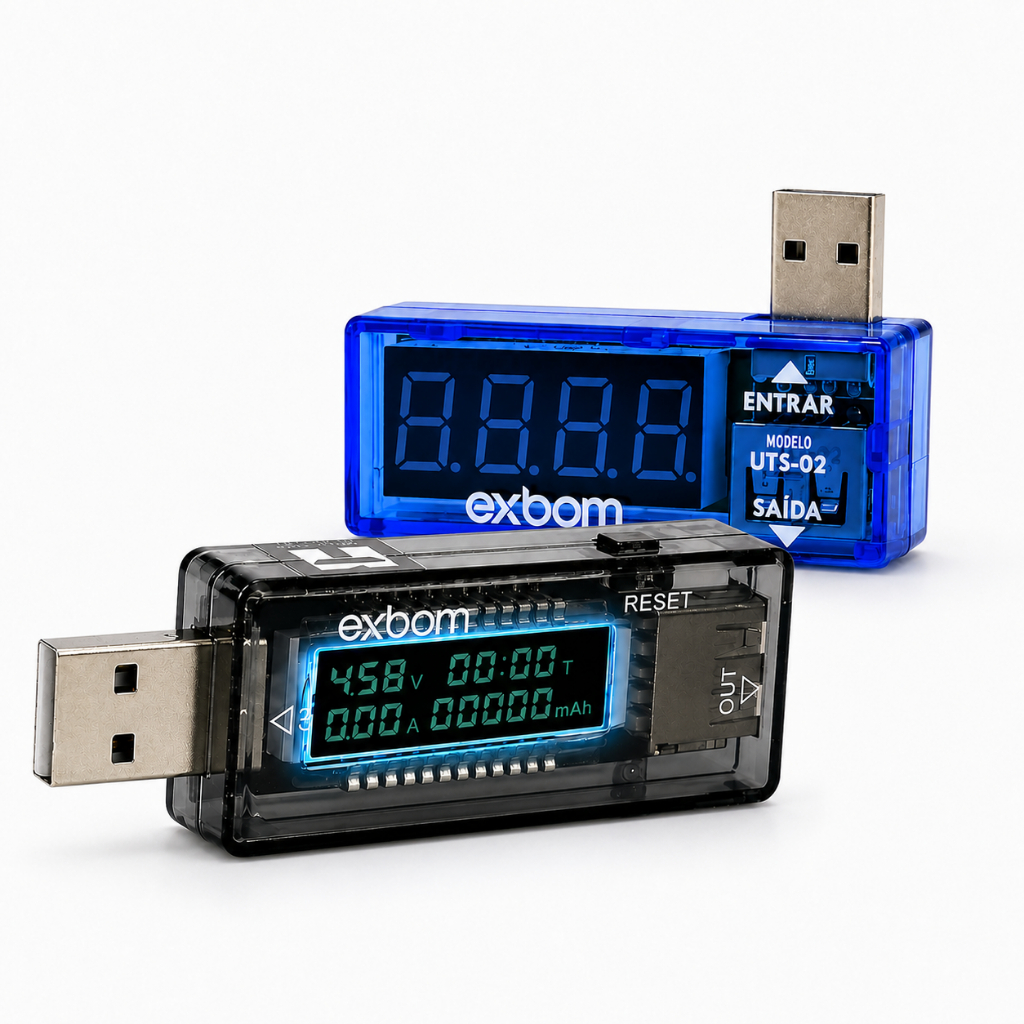 Testador USB Exbom Voltagem Corrente Amperagem Display LED Medidor de Capacidade UTS-02 UTS-10