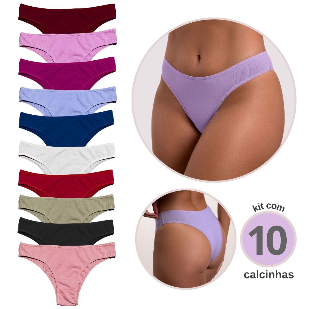 Kit 10/5 Calcinhas de Algodão Conforto Tanga Básica Cotton Feminina Atacado