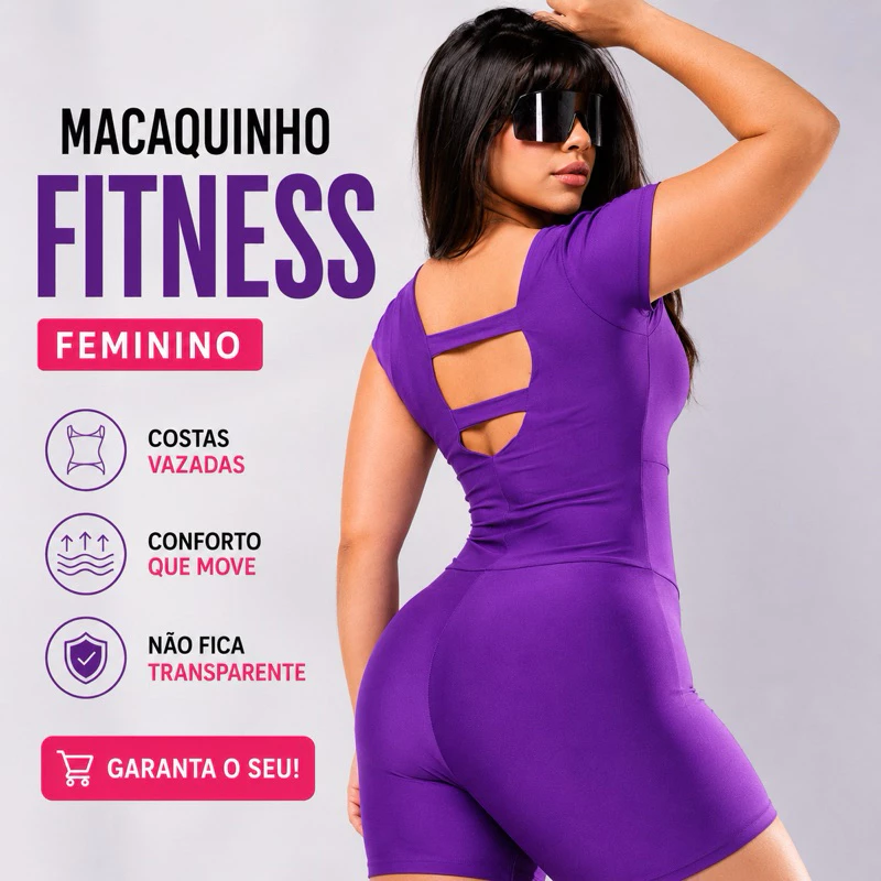 Macaquinho Fitness Feminino Costas Vazadas Manga Curta Suplex Academia Meia Coxa — imagem 1