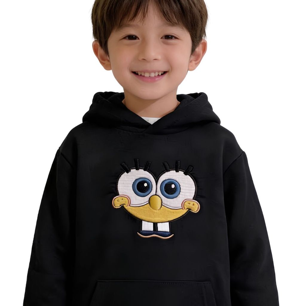 Moletom Blusa Casaco  Infantil Bob Preto com Capuz Flanelado Confortável, Quentinho e Divertido
