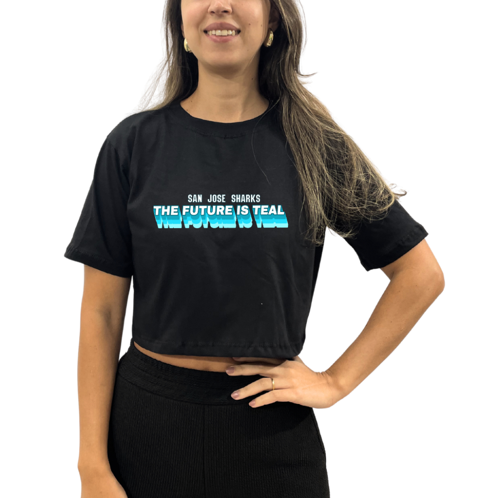 Cropped San Jose Sharks "The Future is Teal" NHL Hockey macklin celebrini misa will smith eklund toffoli sharkie hoquei