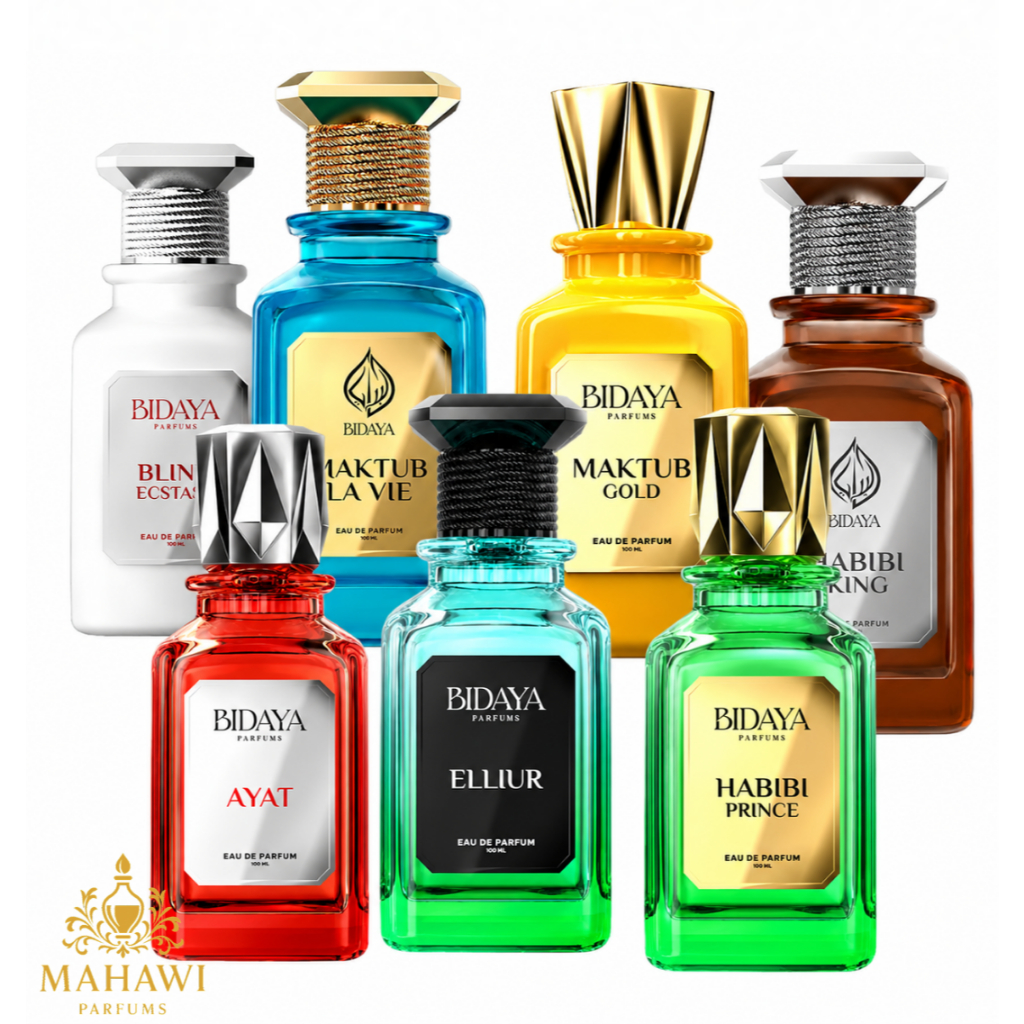 Kit 7 Perfumes Bidaya Ayat | Elliur | Maktub Gold | Habibi Prince | King | Blind Ecstasy | La vie