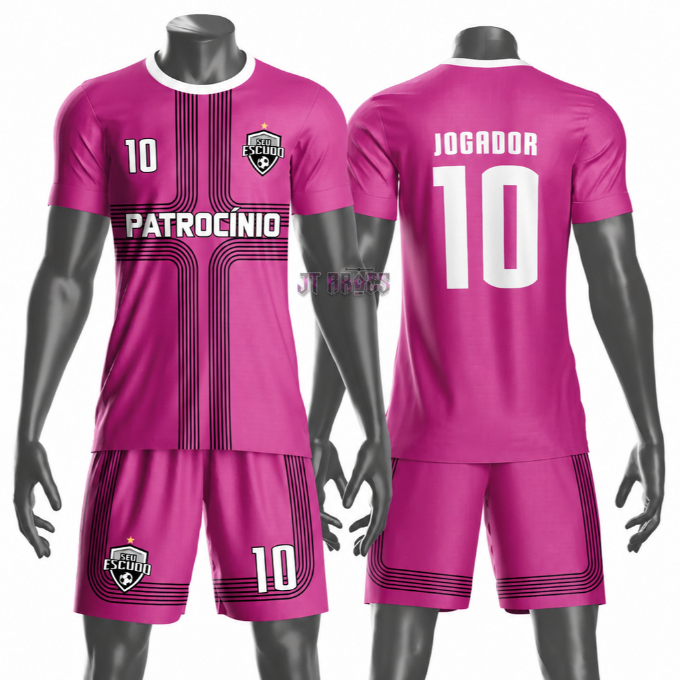 Uniforme jogador futebol amador esportivo camiseta e calção personalizavél nome número escudo mo 107