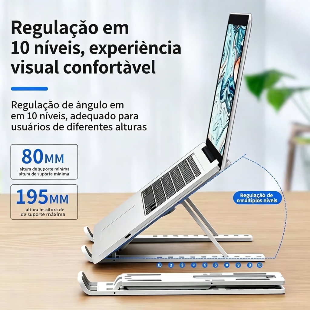 Suporte Ergonômico para Notebook Ajustável, Dobrável em Alumínio, Leve e Portátil Com Estojo