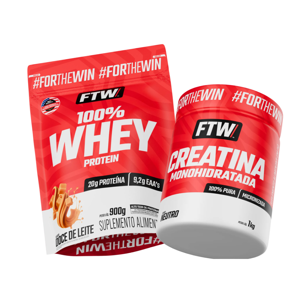 Kit 100% Whey protein Refil 900g + Creatina Monohidratada Pura Refil 1Kg -  FTW