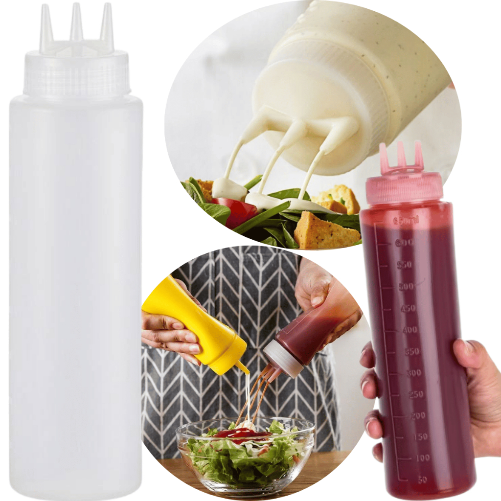 Frasco Bisnaga 1 Litro 3 Bicos Dosador Molhos Caldas Chocolate Maionese Ketchup Food Truck Cozinha