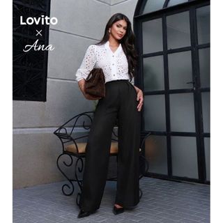Lovito Calça Alfaiataria Feminina com Pregas PTB74ED153
