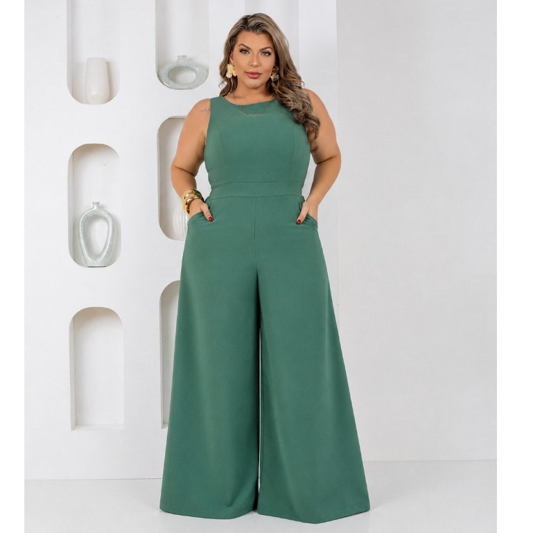 Macacao Longo Feminino Plus Size Ajustavel  Festas Batizado Casamento Madrinha Trabalho  GG G1 G2 Festa Casual