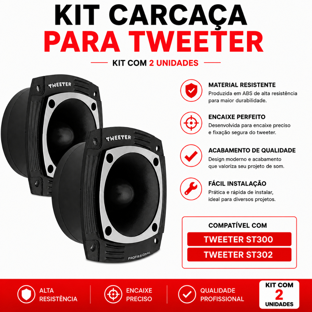 2 Frente Carcaça Reposição Para Tweeter St 300 St300 Sem Furo Som Automotivo