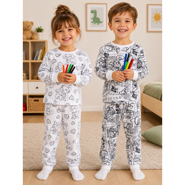 Pijama Infantil para Colorir com Canetinhas Divertidas Até 14 Anos