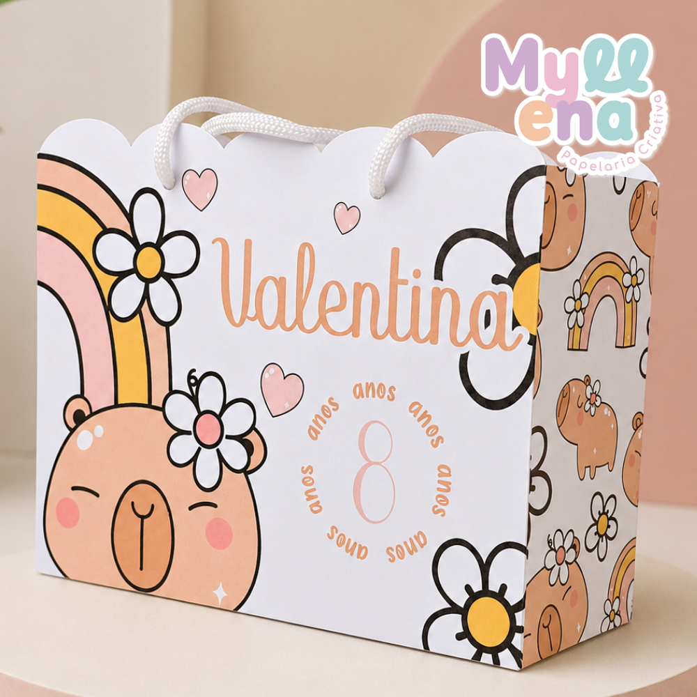 Sacolinha Personalizada Capivara Infantil | Lembrancinha Capivara Menina | Festa Capivara