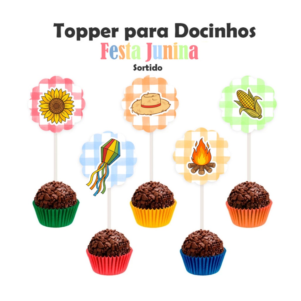 Palito Decorativo Festa Junina Arraiá Tag para Doces Topper para Doces Tema Arraia Festa Junina