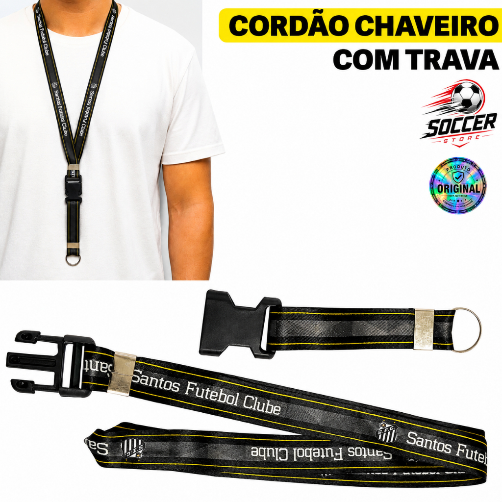 Cordão Chaveiro Santos Futebol Clube Lanyard Pescoço Oficial Original Trava Mochila Argola Presente