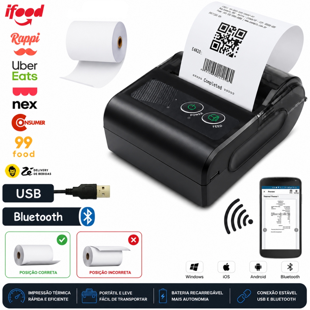 Mini Impressora 58mm Portátil Para Ifood Bluetooth Térmica Android Ios Sem Fio Celular Sem Tinta — foto 6