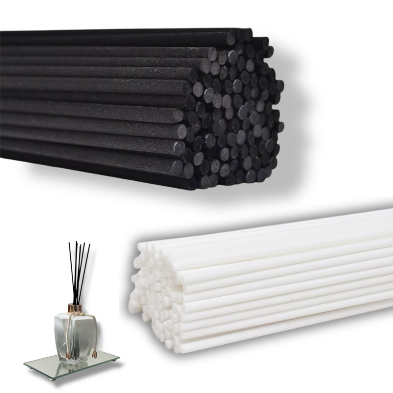 Kit 120 Varetas Difusoras Em Fibra de Algodão 4mm 25cm p/ Aromatizador Ambiente Aromaterapia Preta e Branca