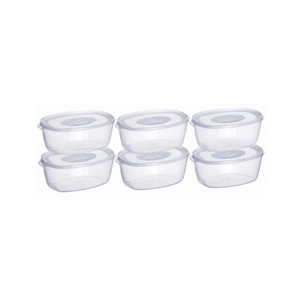 Kit 6 Potes Ovais Plástico Transparente 1,6 Litros Cozinha Mantimentos Alimentos Geladeira