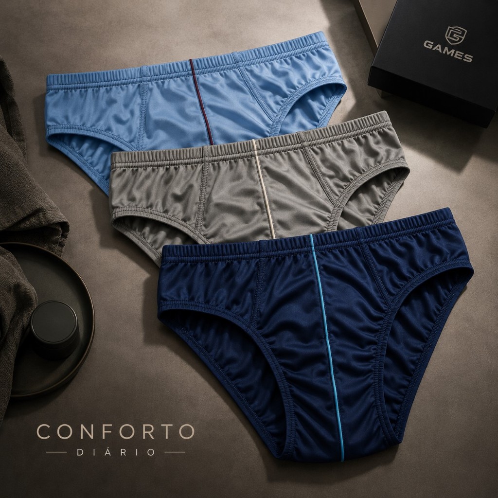 Cueca Slip Masculina Kit 3 e 6 Peças Games Confortável