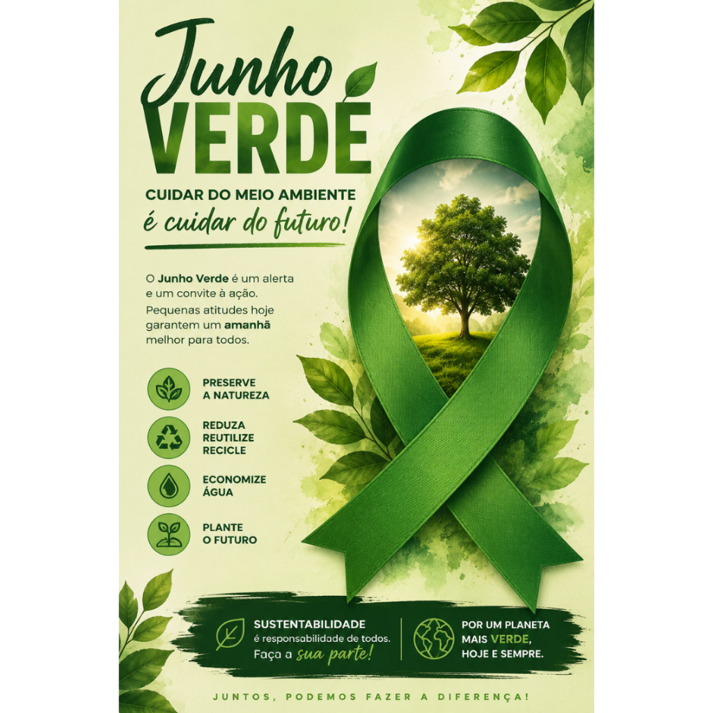 Banner JUNHO VERDE  Educação Meio ambiente sustentabilidade Recurso Visual