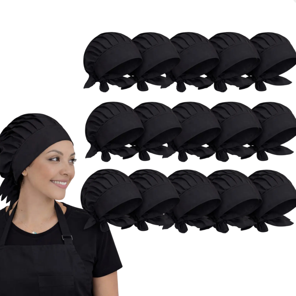 Kit Touca Redinha Com Aba Tactel Com Aba Banada Amarra Oxford Restaurante Chef Cozinha Garçom Padaria Uniforme