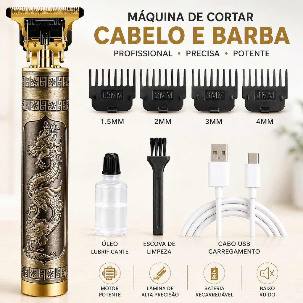 Máquina de Cortar Cabelo e Barba Masculina, Barbeador Elétrico e Aparador Profissional