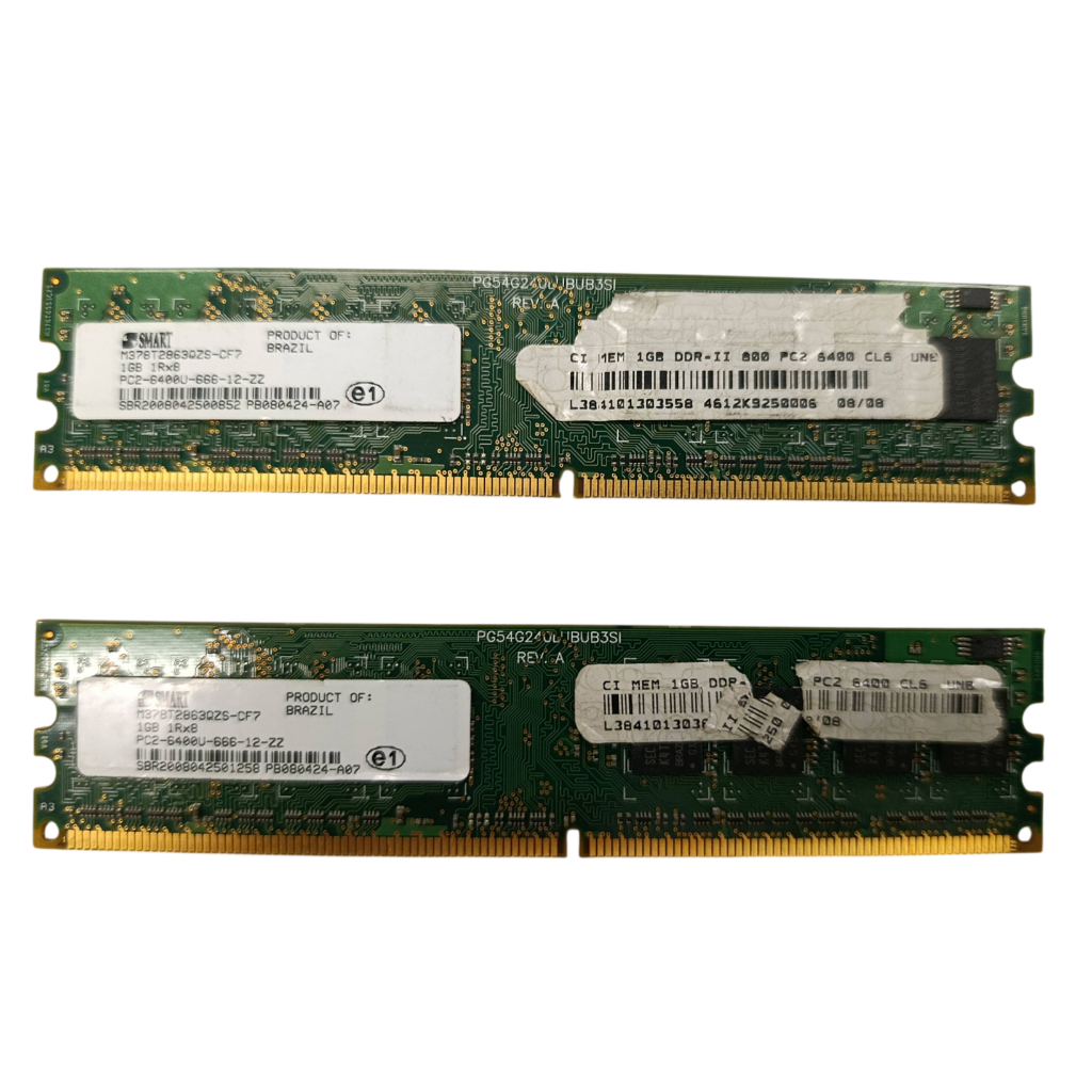 Kit 2 Memórias RAM 1GB DDR2 800MHz PC2-6400 Desktop Smart Upgrade PC Antigo 2GB